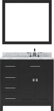 Load image into Gallery viewer, MS-2136L-WMSQ-ES Espresso Caroline Parkway 36&quot; Single Bath Vanity Set with Italian Carrara White Marble Top &amp; Rectangular Right Offset Basin, Mirror