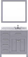 Load image into Gallery viewer, MS-2136L-WMSQ-GR Gray Caroline Parkway 36&quot; Single Bath Vanity Set with Italian Carrara White Marble Top &amp; Rectangular Right Offset Basin, Mirror