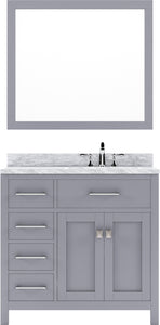 MS-2136L-WMSQ-GR Gray Caroline Parkway 36" Single Bath Vanity Set with Italian Carrara White Marble Top & Rectangular Right Offset Basin, Mirror