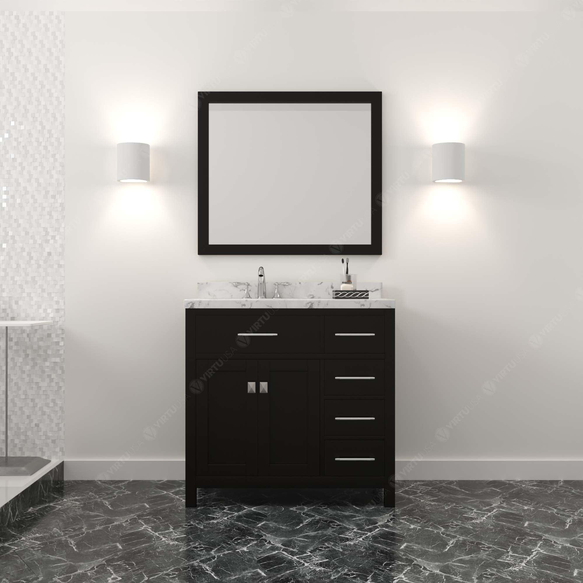 Caroline Parkway 36" Single Bath Vanity Set with Cultured Marble Quartz Top & Oval Left Offset Basin