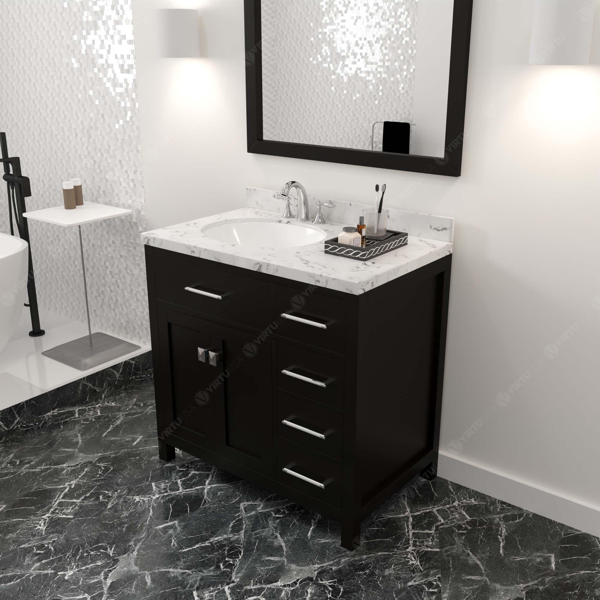 Caroline Parkway 36" Single Bath Vanity Set with Cultured Marble Quartz Top & Oval Left Offset Basin