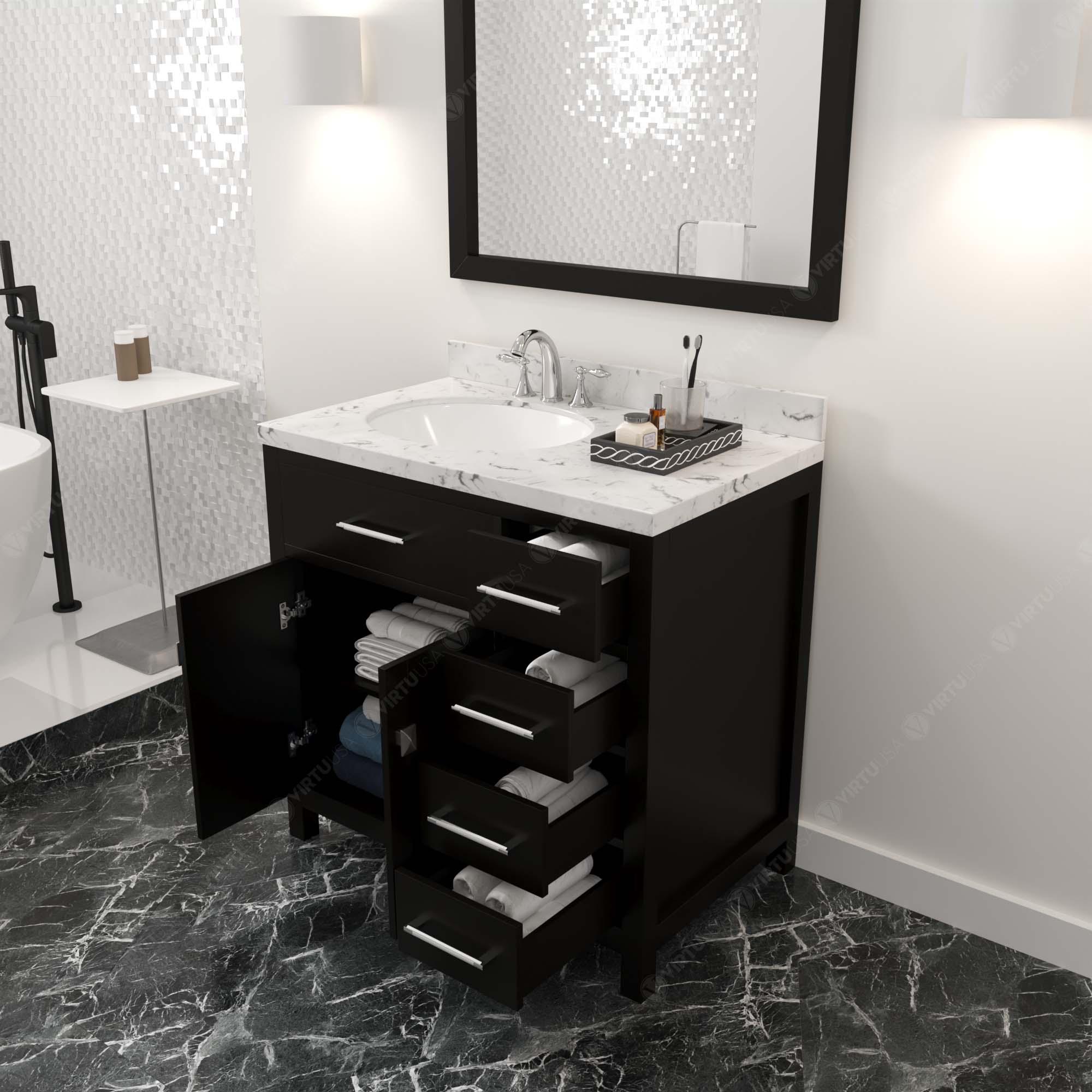 Caroline Parkway 36" Single Bath Vanity Set with Cultured Marble Quartz Top & Oval Left Offset Basin
