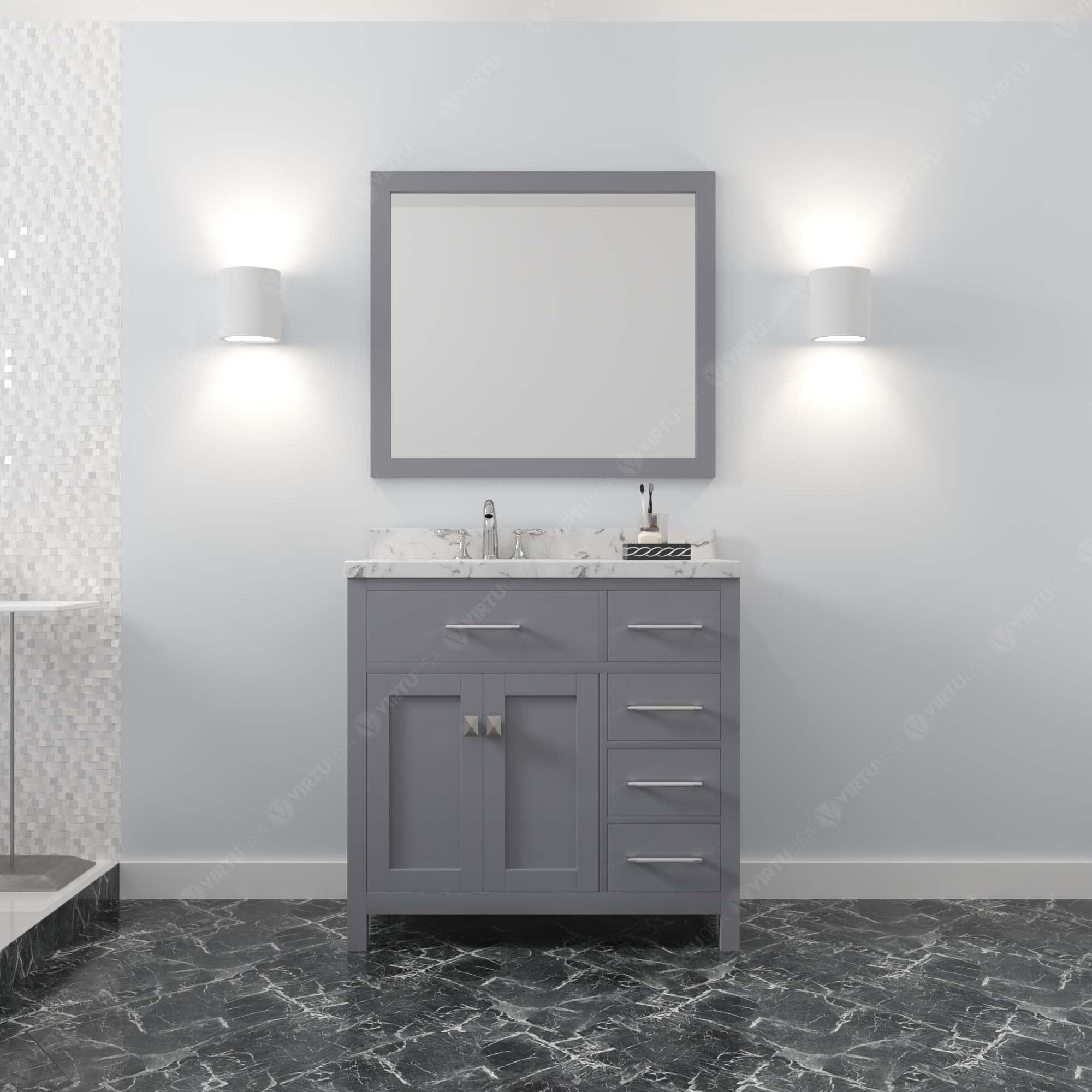 Caroline Parkway 36" Single Bath Vanity Set with Cultured Marble Quartz Top & Oval Left Offset Basin