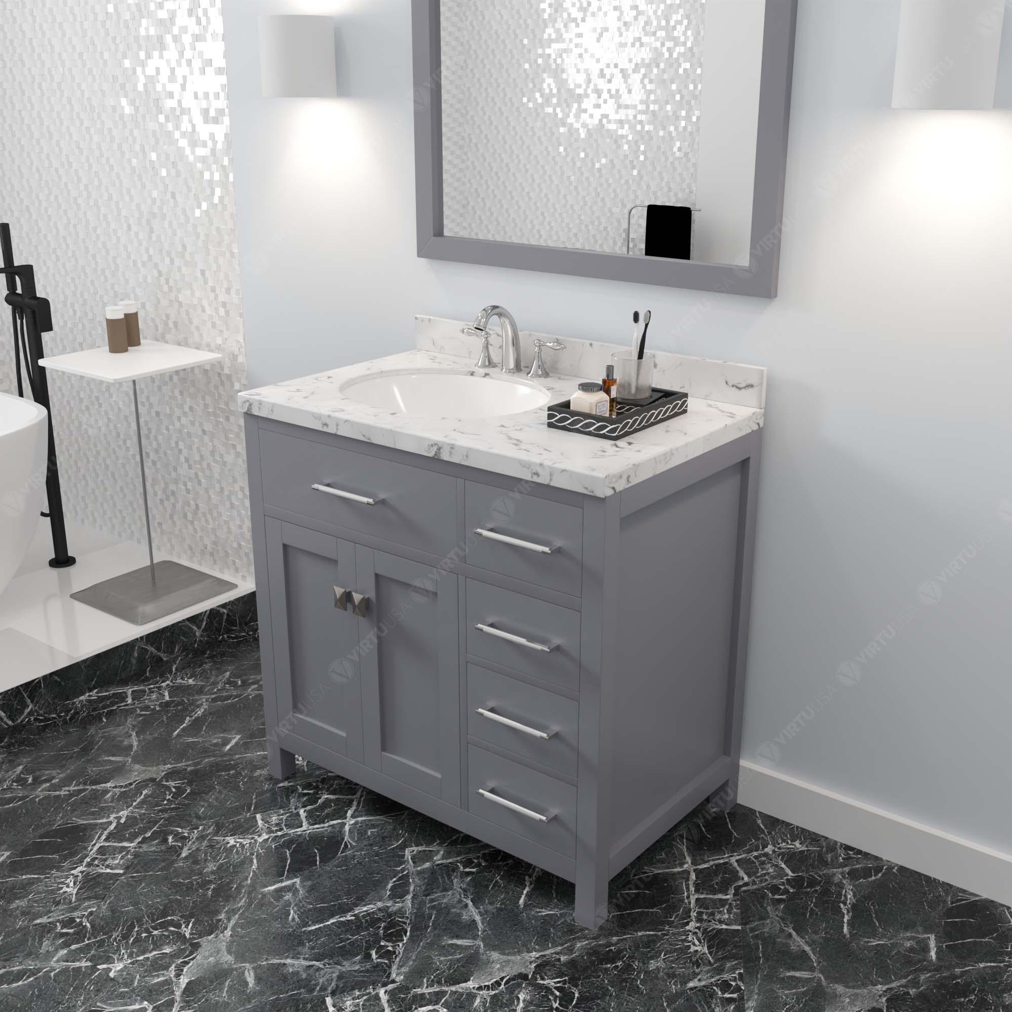 Caroline Parkway 36" Single Bath Vanity Set with Cultured Marble Quartz Top & Oval Left Offset Basin
