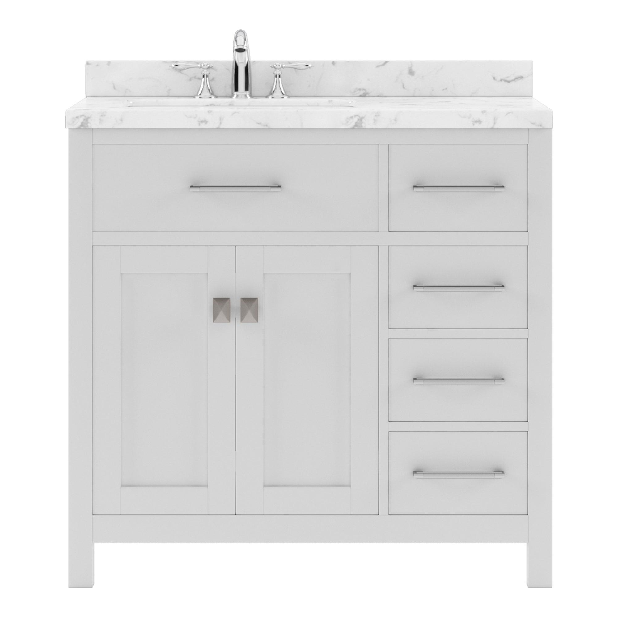 Caroline Parkway 36" Single Bath Vanity Set with Cultured Marble Quartz Top & Oval Left Offset Basin