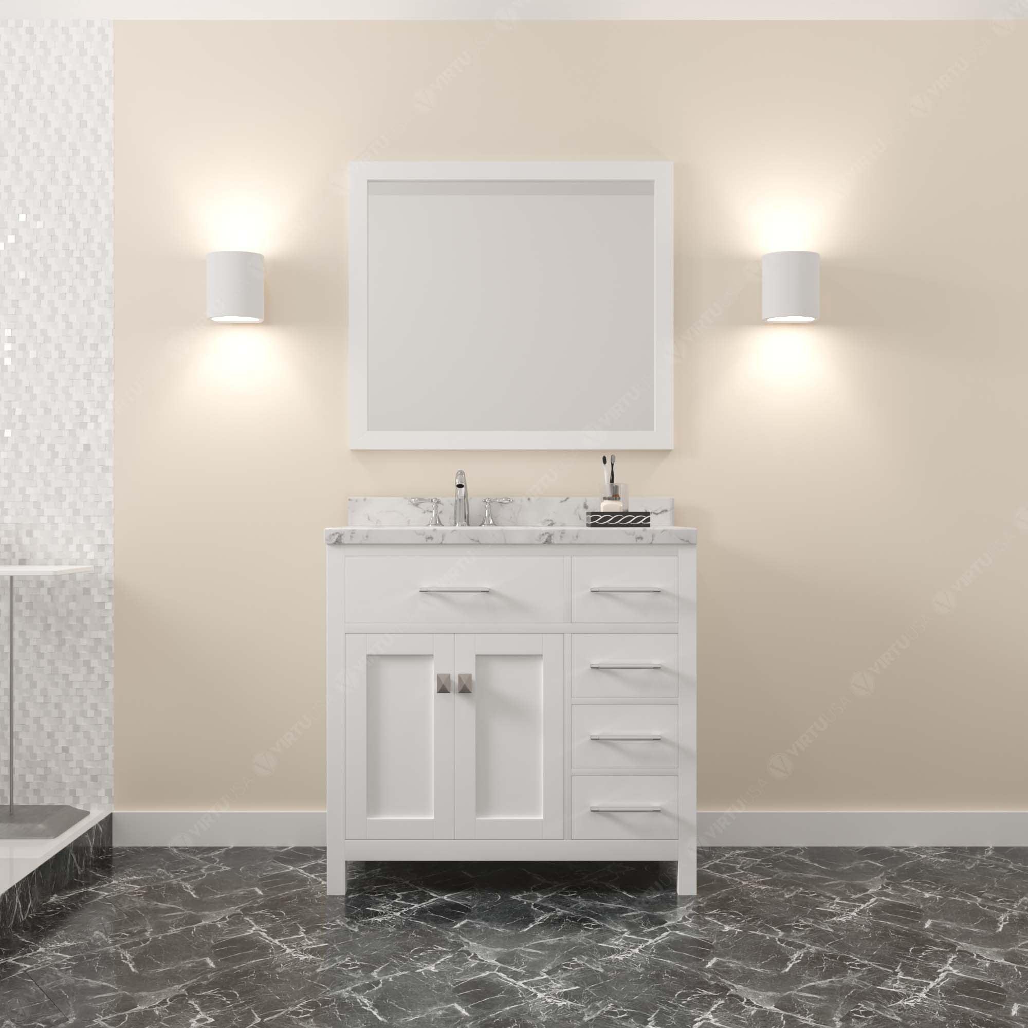 Caroline Parkway 36" Single Bath Vanity Set with Cultured Marble Quartz Top & Oval Left Offset Basin