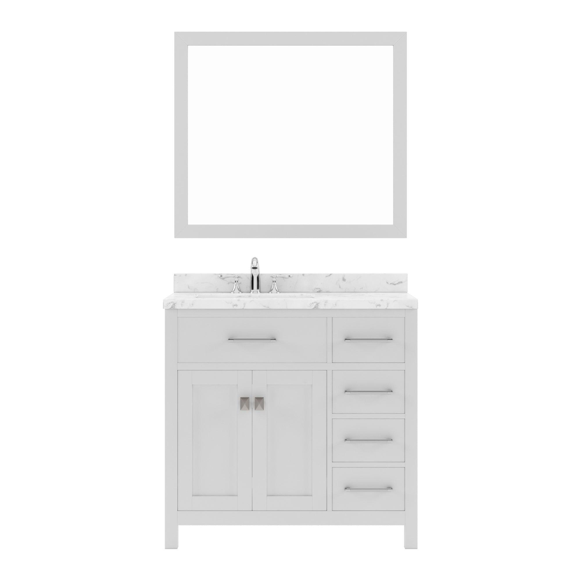 Caroline Parkway 36" Single Bath Vanity Set with Cultured Marble Quartz Top & Oval Left Offset Basin