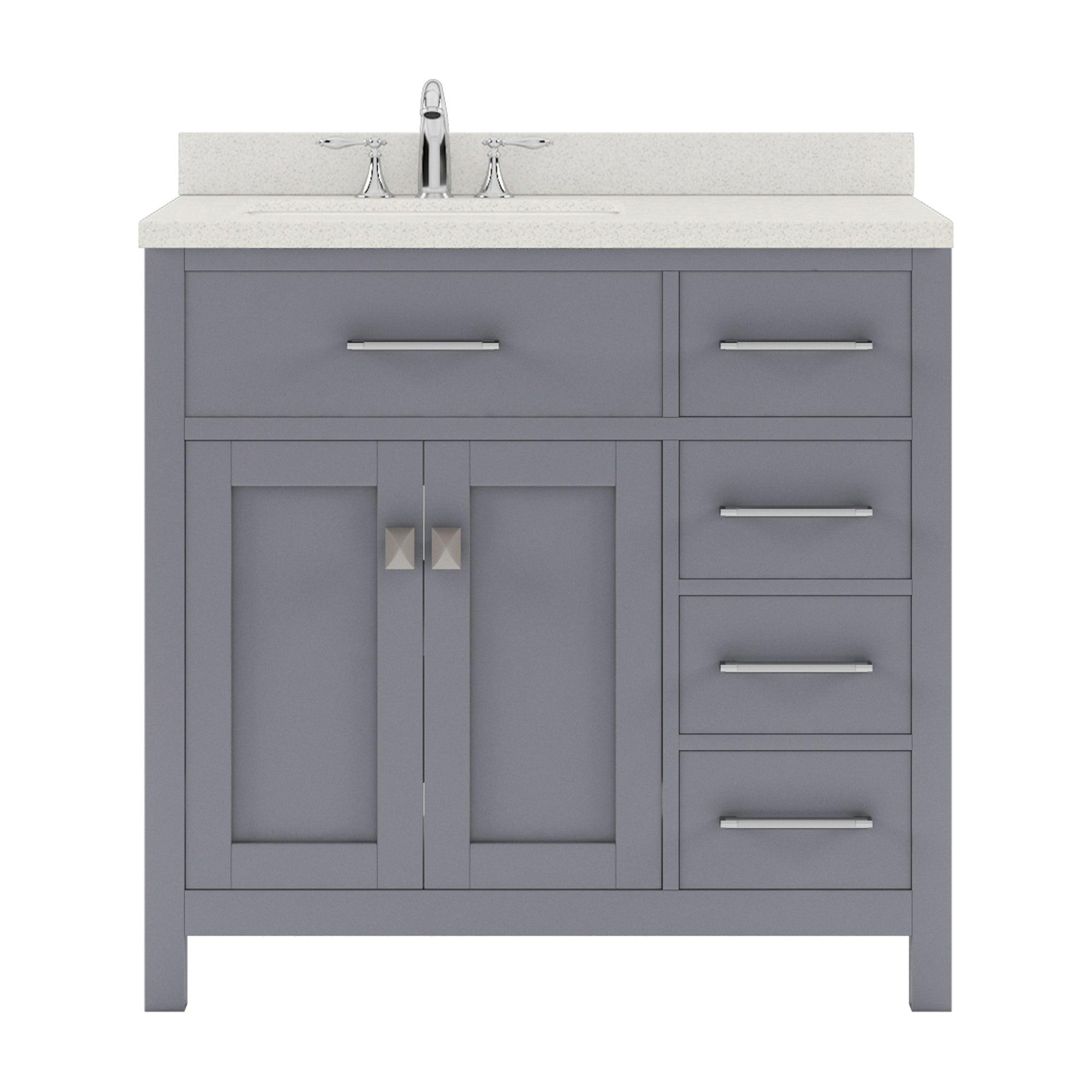 Caroline Parkway 36" Single Bath Vanity Set with Dazzle White Quartz Top & Oval Left Offset Basin