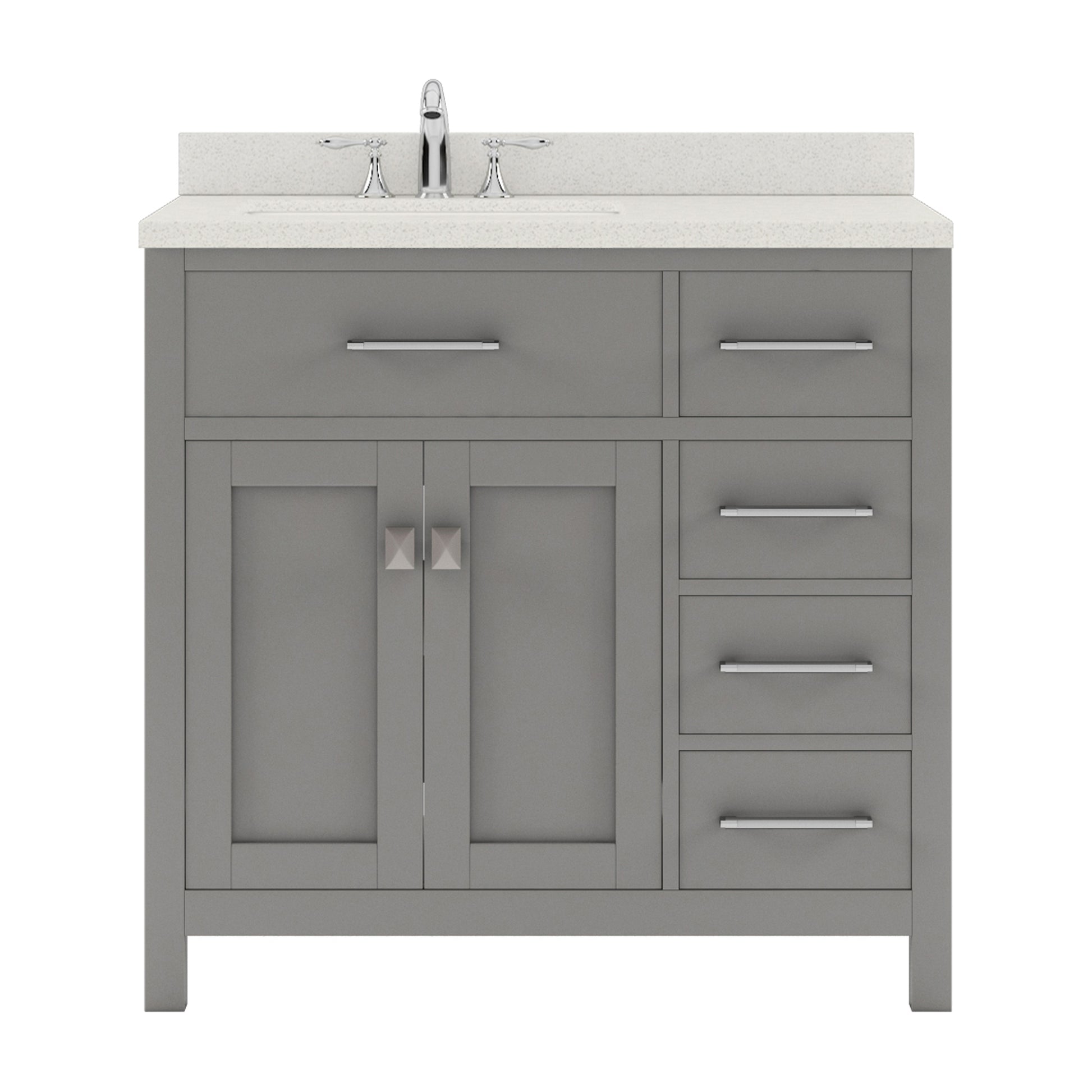 MS-2136R-DWQSQ-CG Cashmere Gray Caroline Parkway 36" Single Bath Vanity Set with Dazzle White Quartz Top & Rectangular Left Offset Basin