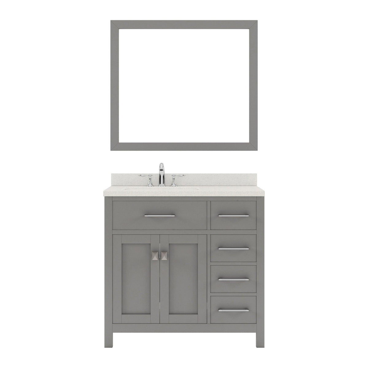 MS-2136R-DWQSQ-CG Cashmere Gray Caroline Parkway 36" Single Bath Vanity Set with Dazzle White Quartz Top & Rectangular Left Offset Basin, Mirror