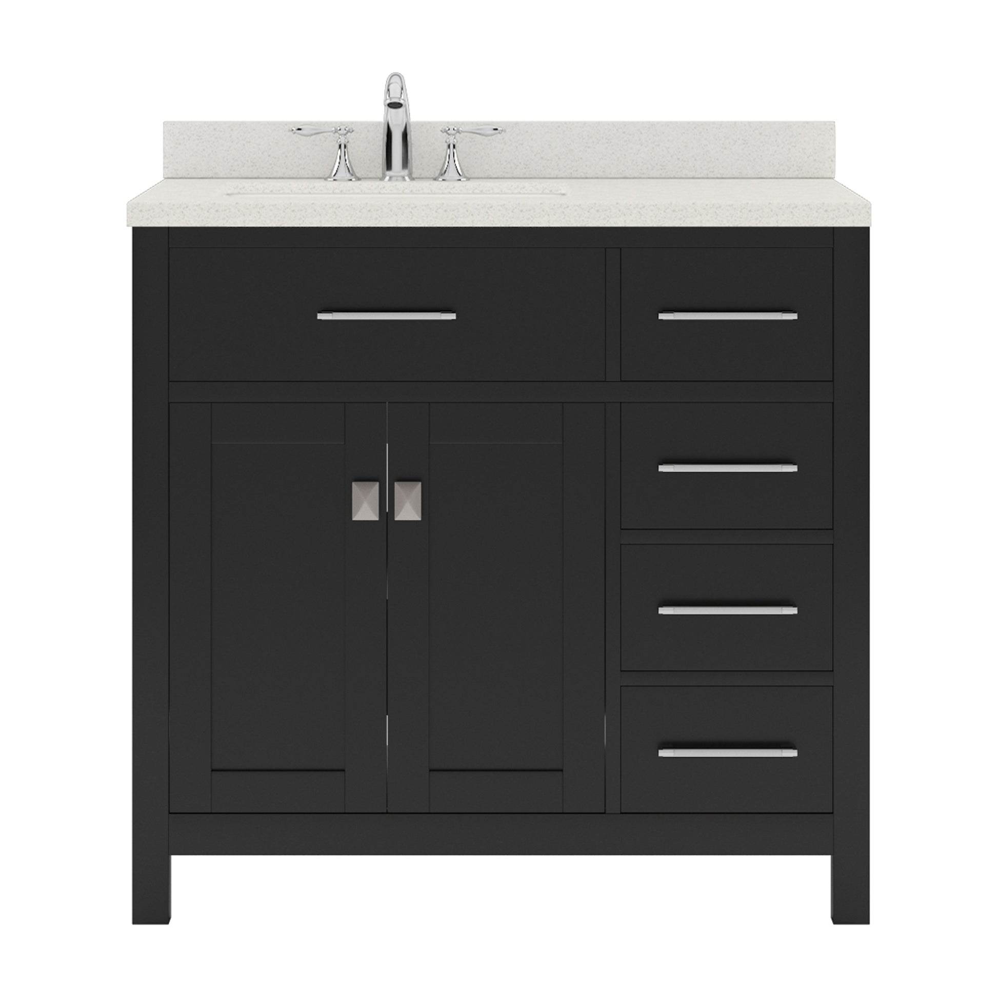 MS-2136R-DWQSQ-ES Espresso Caroline Parkway 36" Single Bath Vanity Set with Dazzle White Quartz Top & Rectangular Left Offset Basin