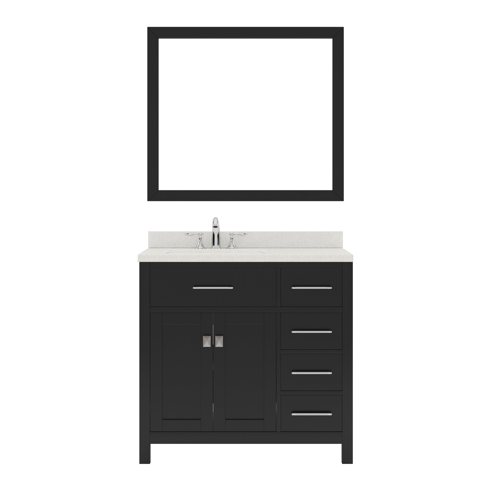 MS-2136R-DWQSQ-ES Espresso Caroline Parkway 36" Single Bath Vanity Set with Dazzle White Quartz Top & Rectangular Left Offset Basin, Mirror