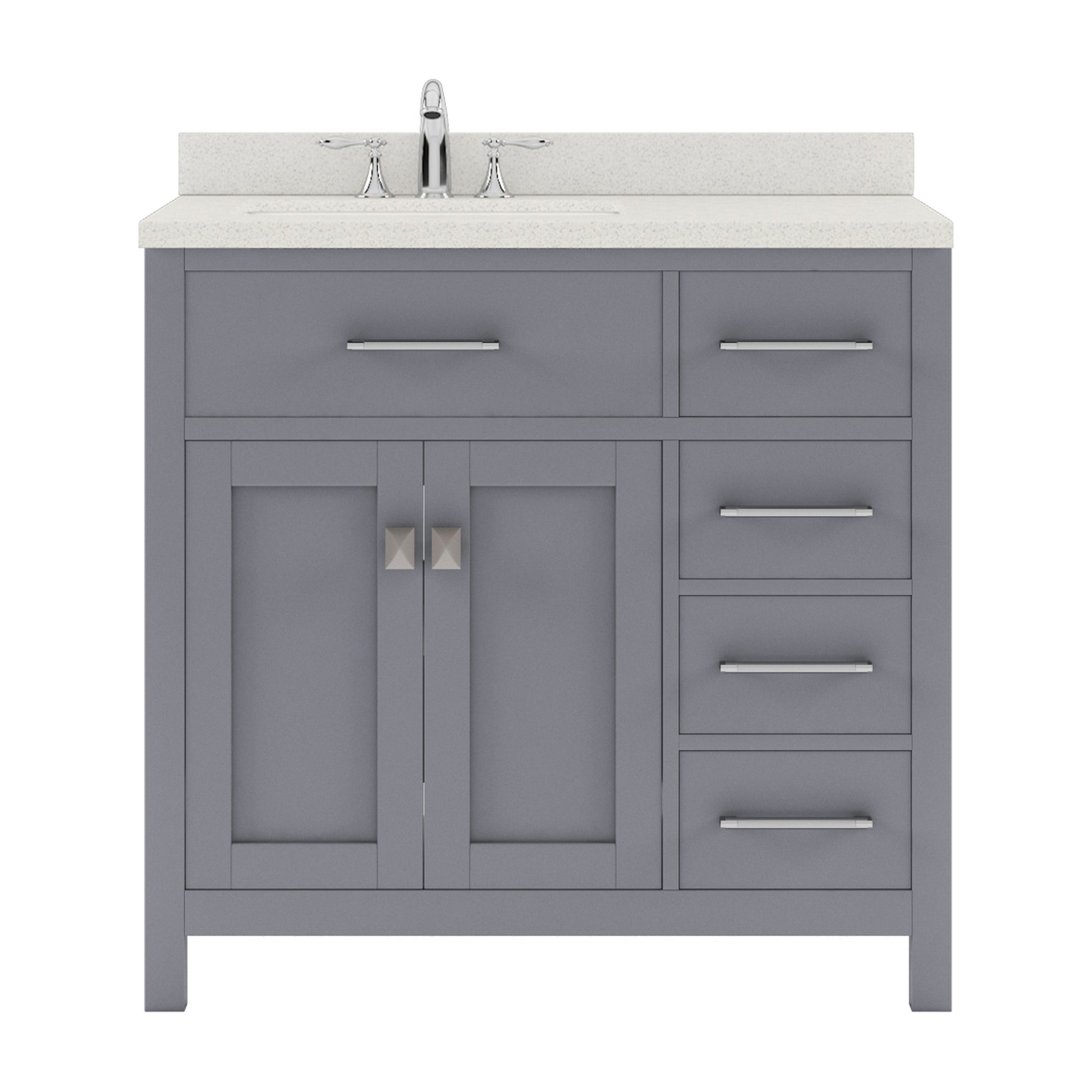 MS-2136R-DWQSQ-GR Gray Caroline Parkway 36" Single Bath Vanity Set with Dazzle White Quartz Top & Rectangular Left Offset Basin