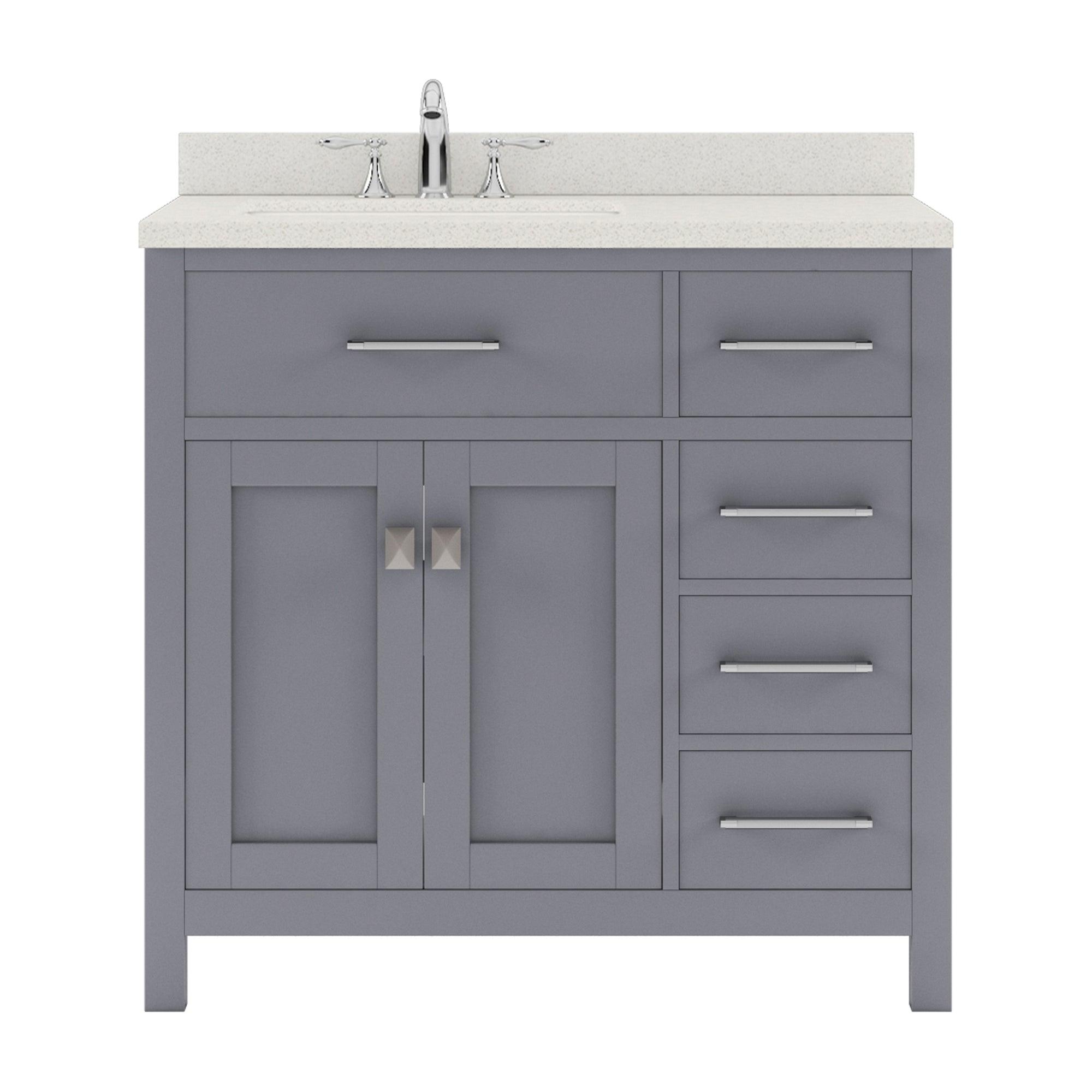 MS-2136R-DWQSQ-GR Gray Caroline Parkway 36" Single Bath Vanity Set with Dazzle White Quartz Top & Rectangular Left Offset Basin