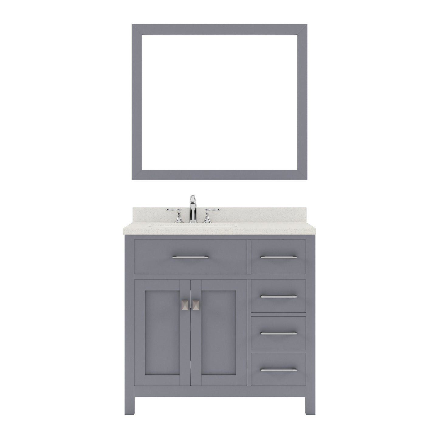 MS-2136R-DWQSQ-GR Gray Caroline Parkway 36" Single Bath Vanity Set with Dazzle White Quartz Top & Rectangular Left Offset Basin, Mirror