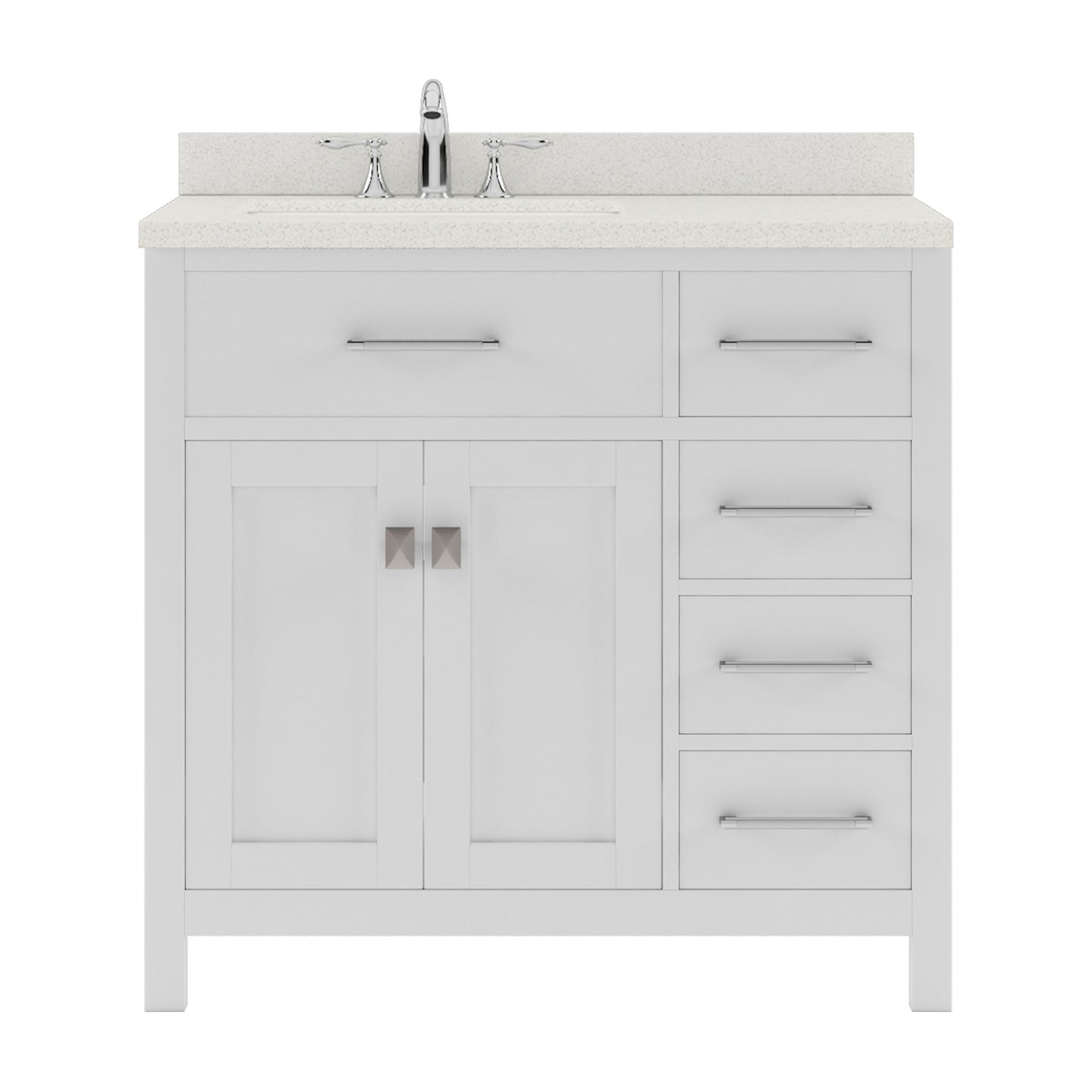 MS-2136R-DWQSQ-WH White Caroline Parkway 36" Single Bath Vanity Set with Dazzle White Quartz Top & Rectangular Left Offset Basin