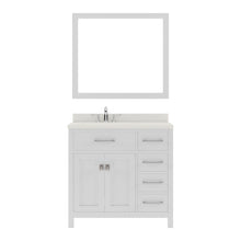 Load image into Gallery viewer, MS-2136R-DWQSQ-WH White Caroline Parkway 36&quot; Single Bath Vanity Set with Dazzle White Quartz Top &amp; Rectangular Left Offset Basin, Mirror