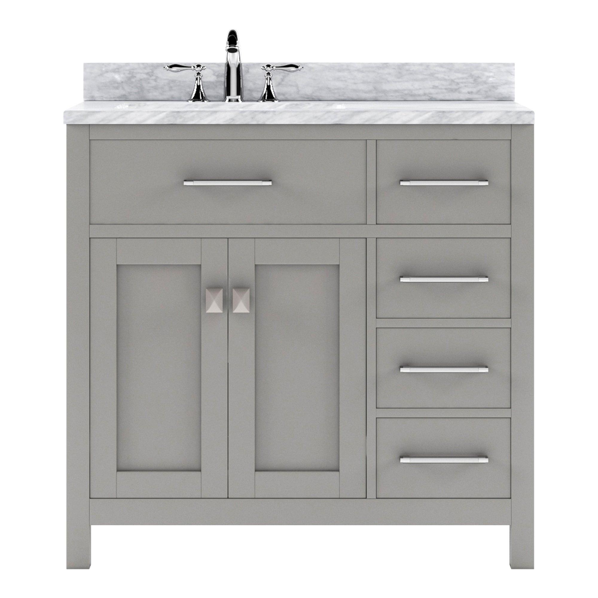 MS-2136R-WMRO-CG Cashmere Gray Caroline Parkway 36" Single Bath Vanity Set with Italian Carrara White Marble Top & Oval Left Offset Basin