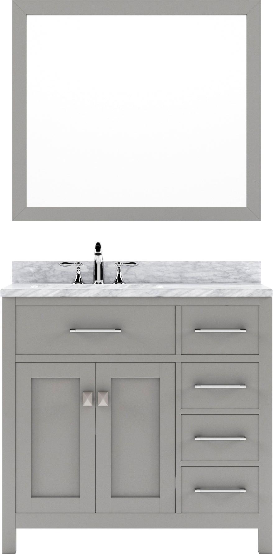 MS-2136R-WMRO-CG Cashmere Gray Caroline Parkway 36" Single Bath Vanity Set with Italian Carrara White Marble Top & Oval Left Offset Basin, Mirror