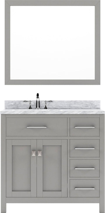 MS-2136R-WMRO-CG Cashmere Gray Caroline Parkway 36" Single Bath Vanity Set with Italian Carrara White Marble Top & Oval Left Offset Basin, Mirror