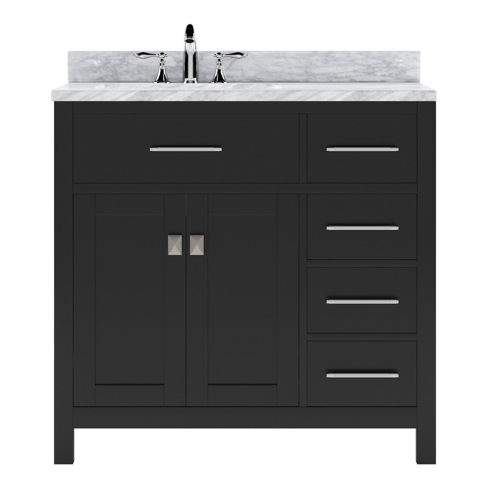 MS-2136R-WMRO-ES Espresso Caroline Parkway 36" Single Bath Vanity Set with Italian Carrara White Marble Top & Oval Left Offset Basin