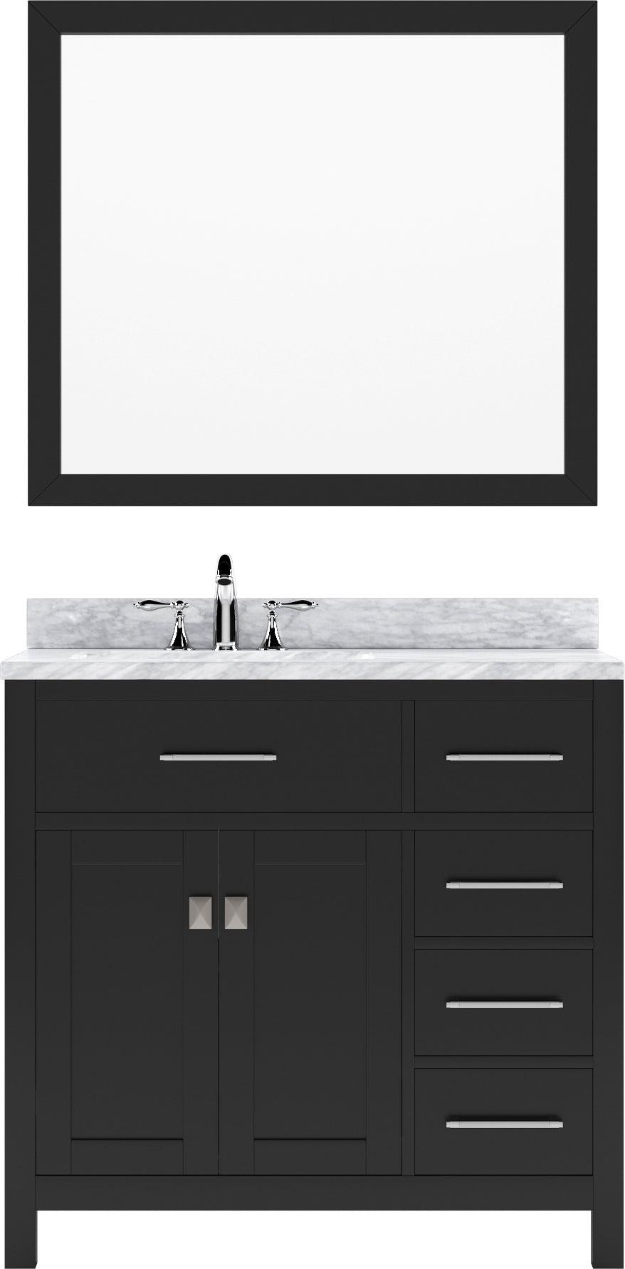 MS-2136R-WMRO-ES Espresso Caroline Parkway 36" Single Bath Vanity Set with Italian Carrara White Marble Top & Oval Left Offset Basin, Mirror