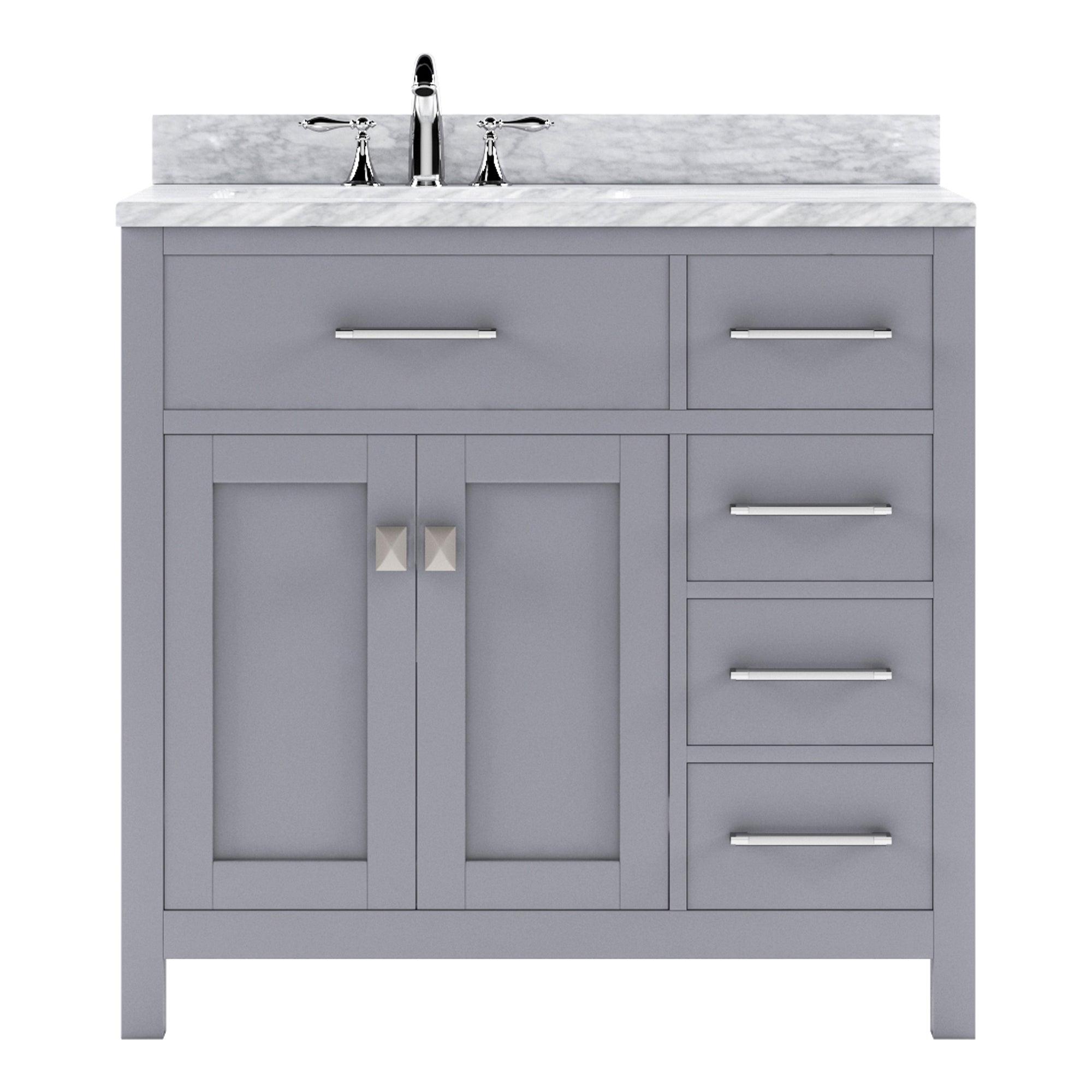 MS-2136R-WMRO-GR Gray Caroline Parkway 36" Single Bath Vanity Set with Italian Carrara White Marble Top & Oval Left Offset Basin