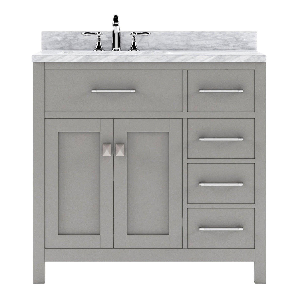 MS-2136R-WMSQ-CG Cashmere Gray Caroline Parkway 36" Single Bath Vanity Set with Italian Carrara White Marble Top & Rectangular Left Offset Basin