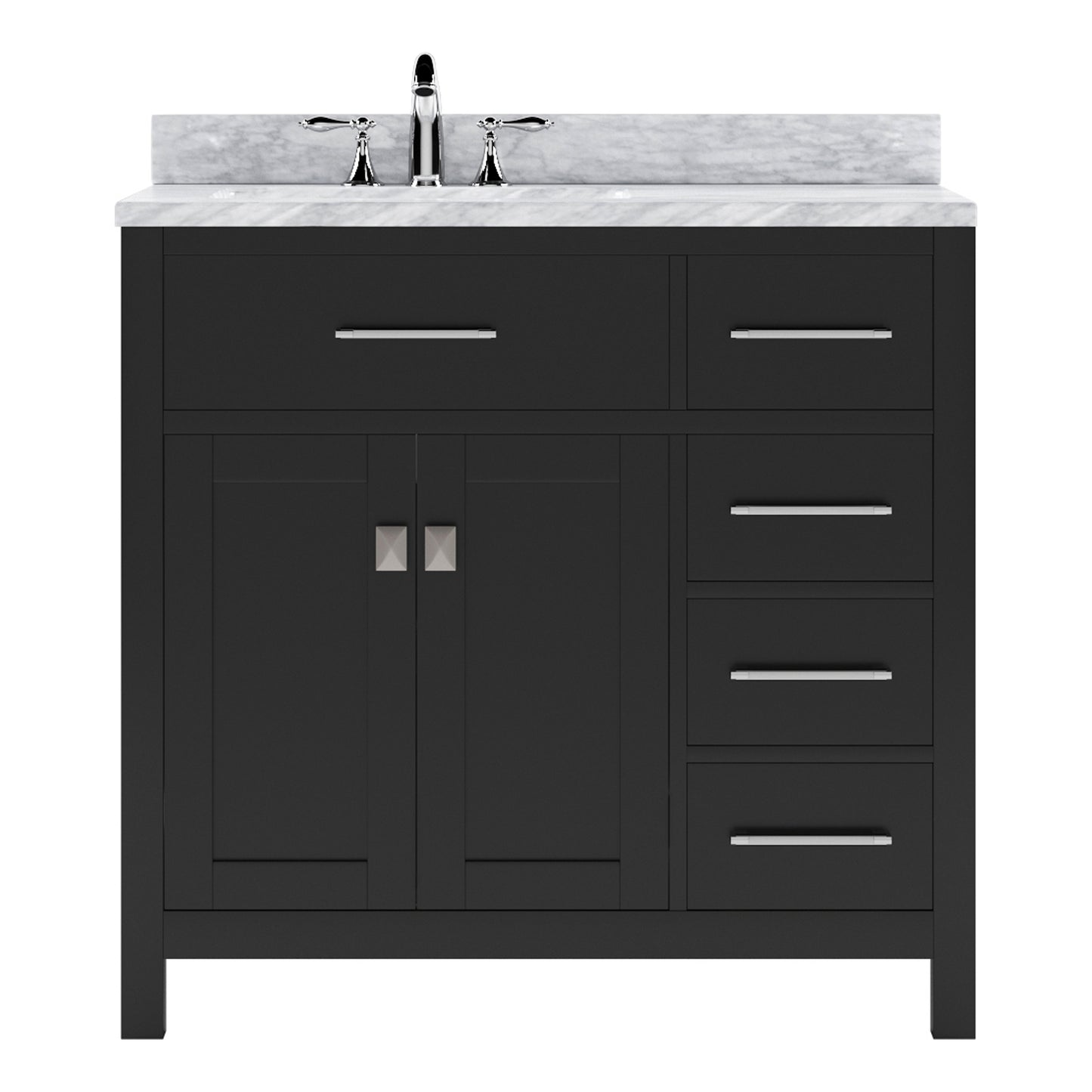 MS-2136R-WMSQ-ES Espresso Caroline Parkway 36" Single Bath Vanity Set with Italian Carrara White Marble Top & Rectangular Left Offset Basin