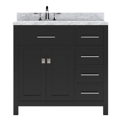 MS-2136R-WMSQ-ES Espresso Caroline Parkway 36" Single Bath Vanity Set with Italian Carrara White Marble Top & Rectangular Left Offset Basin