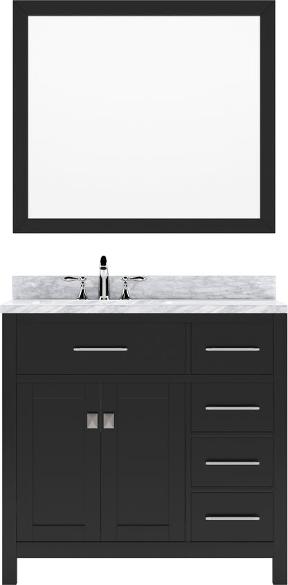 MS-2136R-WMSQ-ES Espresso Caroline Parkway 36" Single Bath Vanity Set with Italian Carrara White Marble Top & Rectangular Left Offset Basin, Mirror