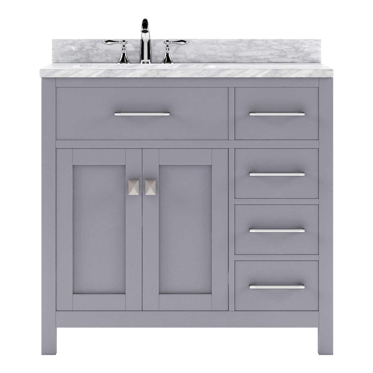 MS-2136R-WMSQ-GR Gray Caroline Parkway 36" Single Bath Vanity Set with Italian Carrara White Marble Top & Rectangular Left Offset Basin