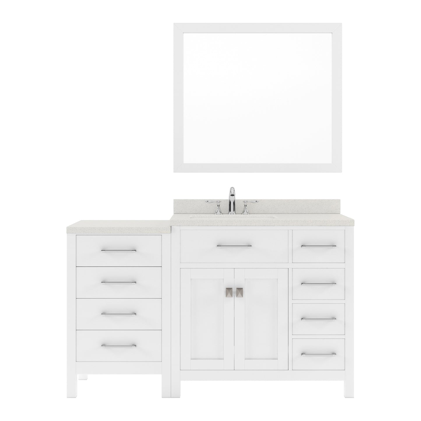 Caroline Parkway 57" Single Bath Vanity Set with Dazzle White Quartz Top & Rectangular Left Offset Basin