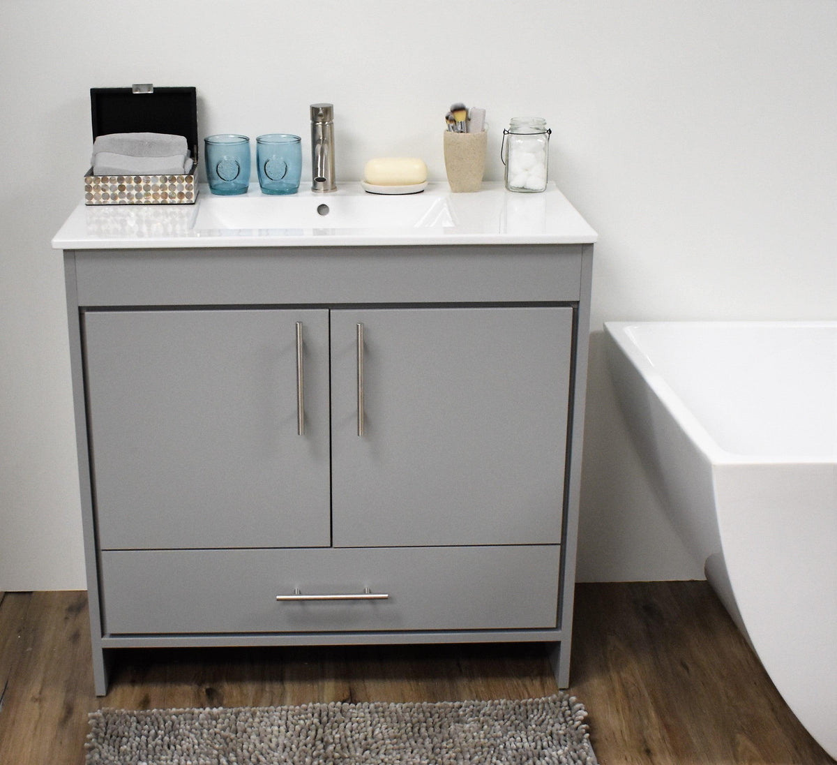 Pacific 36" vanity Grey MTD-3136G-14 front closed staged