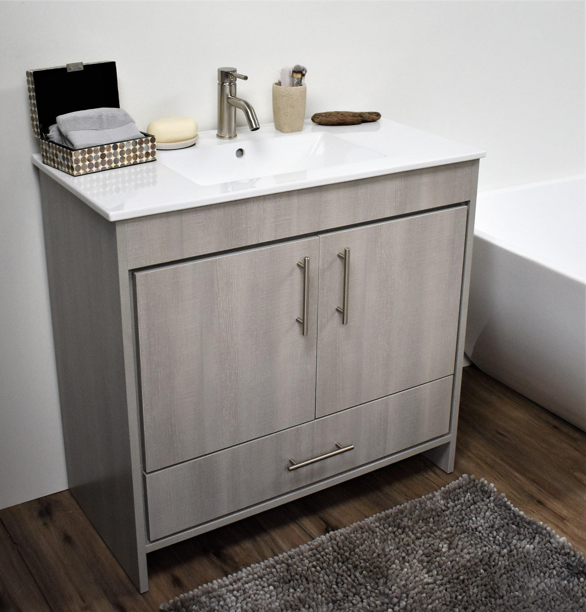 Volpa USA Pacific 36" Bath Vanity Weathered Grey MTD-3136WG-14_angleclosedstaged