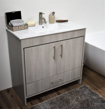Load image into Gallery viewer, Volpa USA Pacific 36&quot; Bath Vanity Weathered Grey MTD-3136WG-14_angleclosedstaged