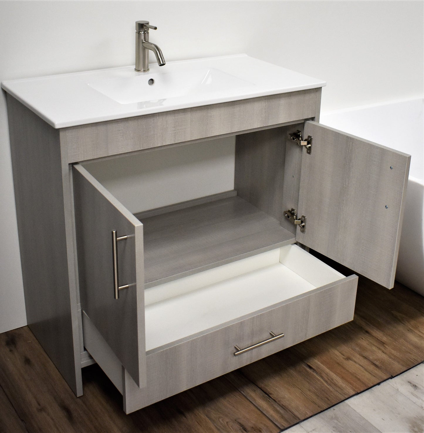 Volpa USA Pacific 36" Bath Vanity Weathered Grey  MTD-3136WG-14_angleopen