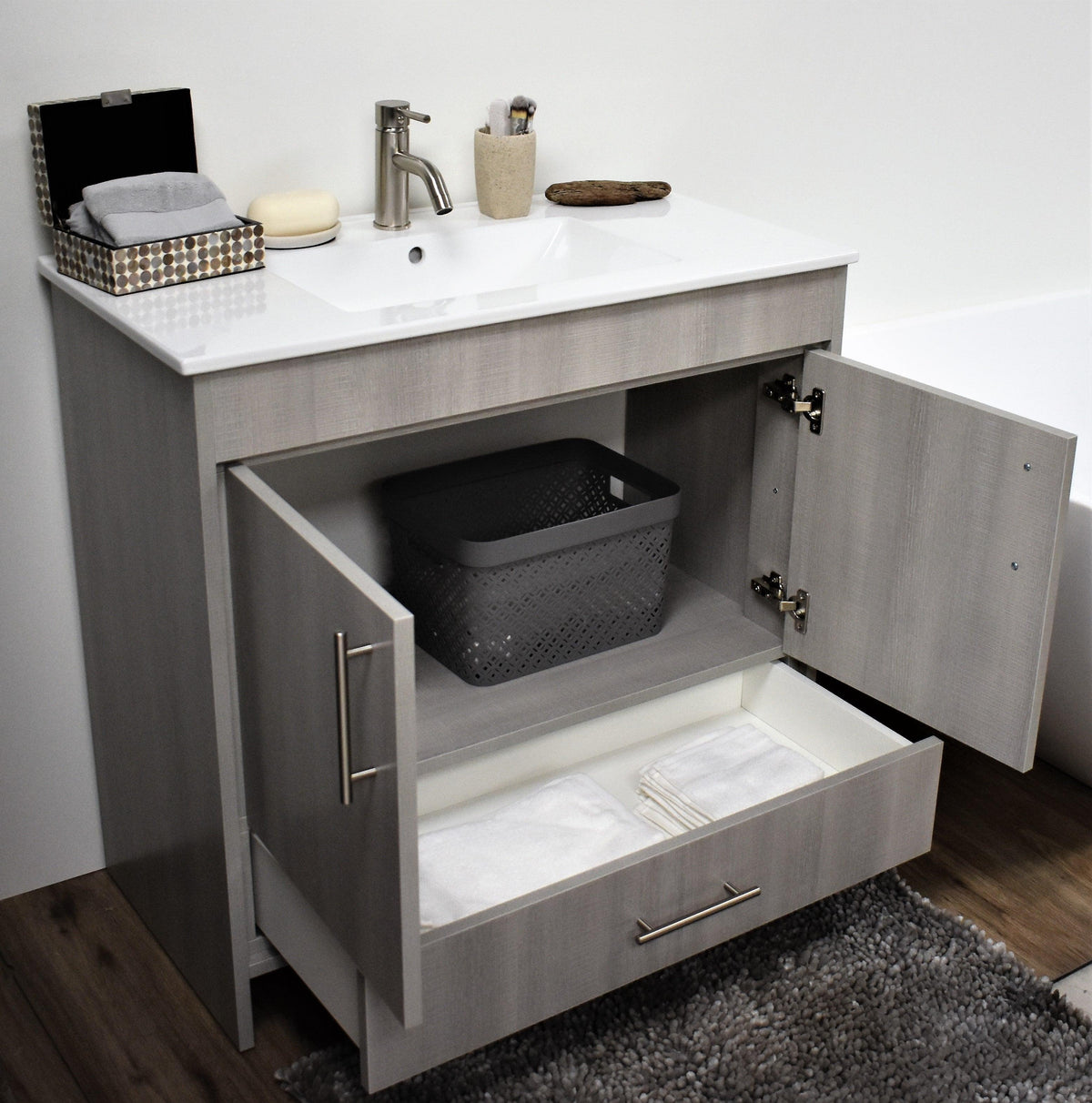 Volpa USA Pacific 36" Bath Vanity Weathered Grey MTD-3136WG-14_angleopenstaged