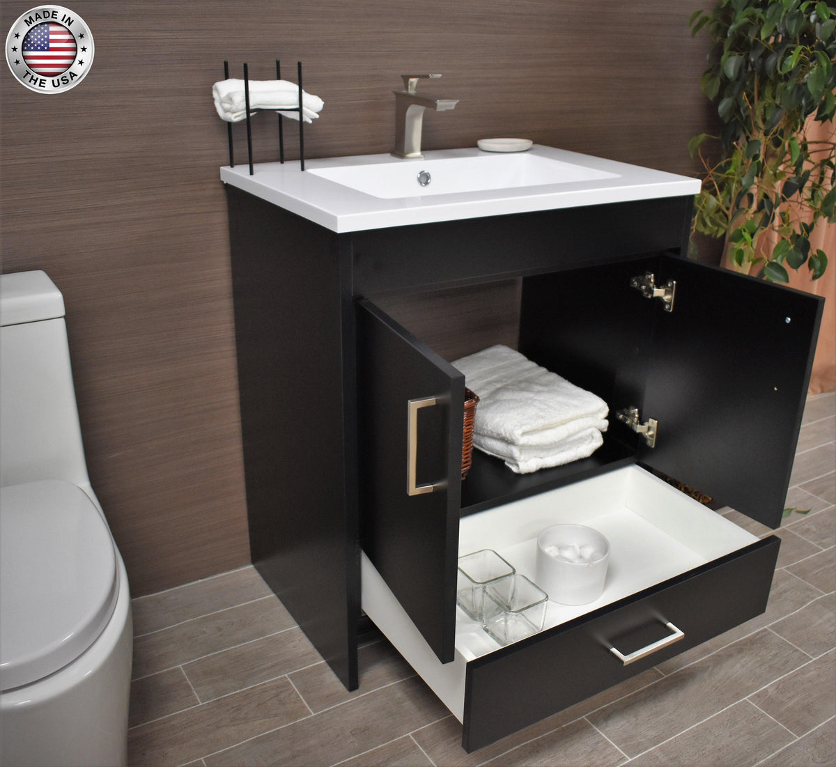 Rio 24" Vanity Black MTD-324BK-3angleopenstaged