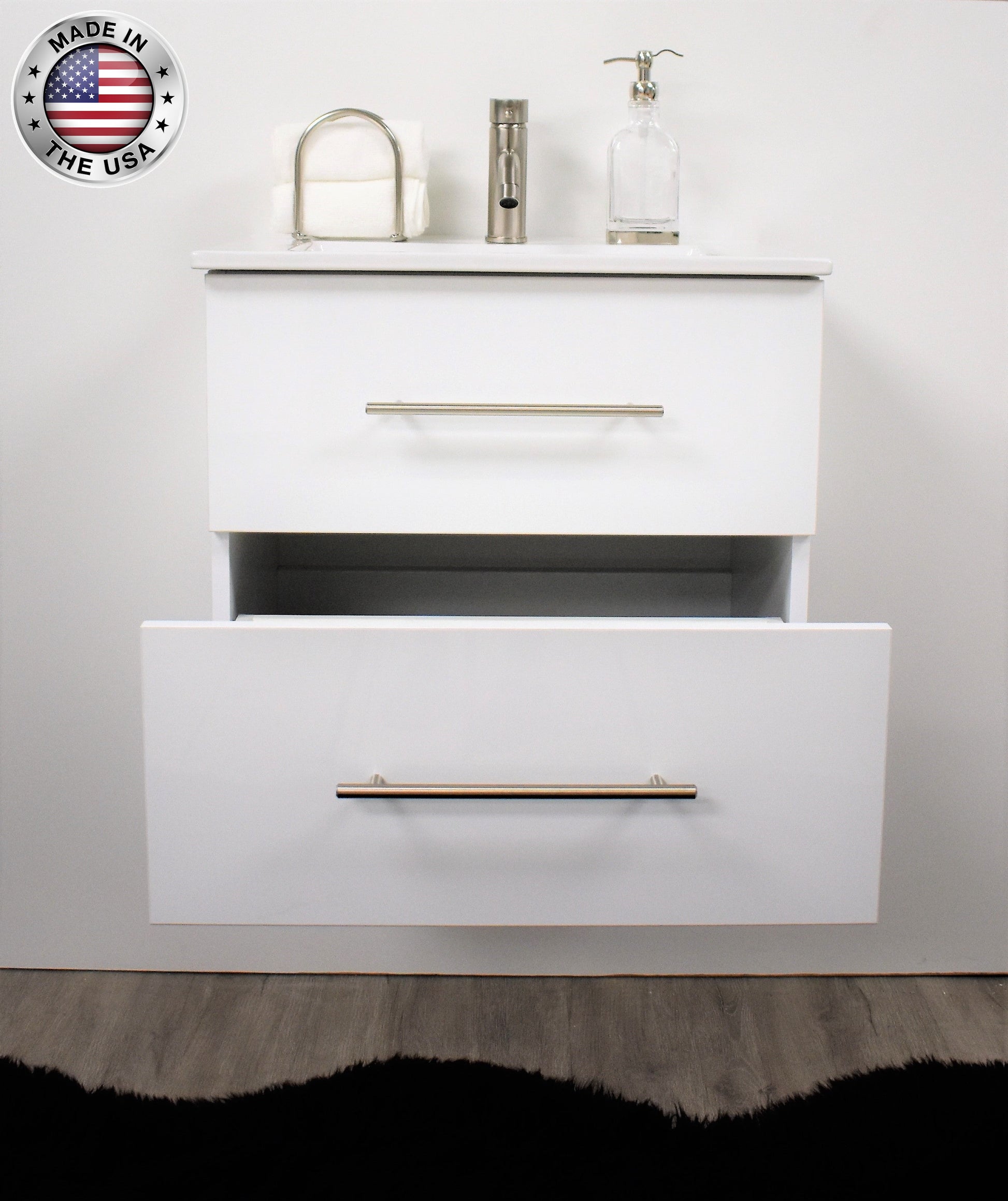 Napa 24" glossy white vanity MTD-3324GW-1FrontBottomDrawerMIU