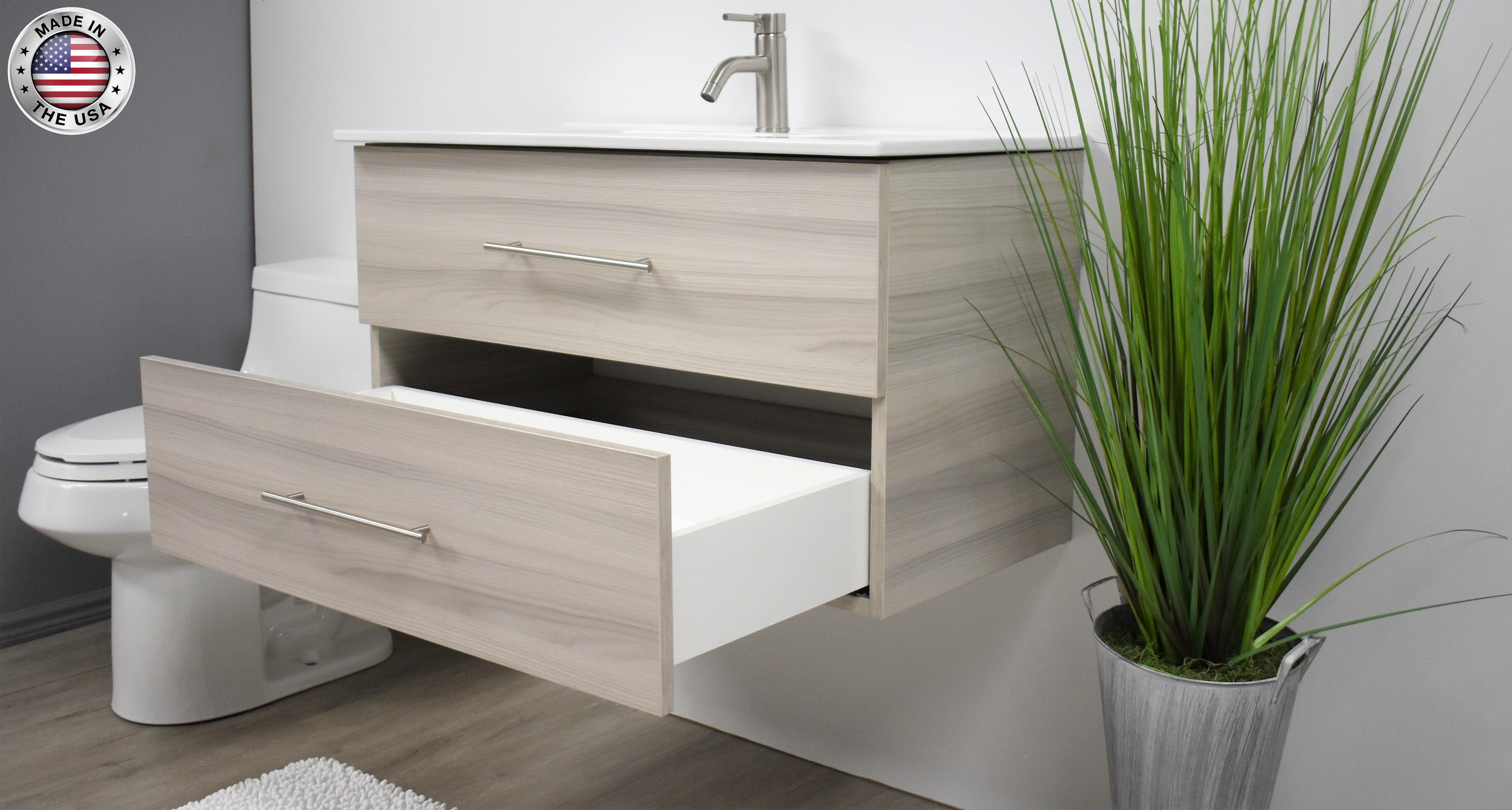 Volpa USA Napa 36" Modern Wall-Mounted Floating Bathroom Vanity Ash Gray MTD-3336AG-1AO