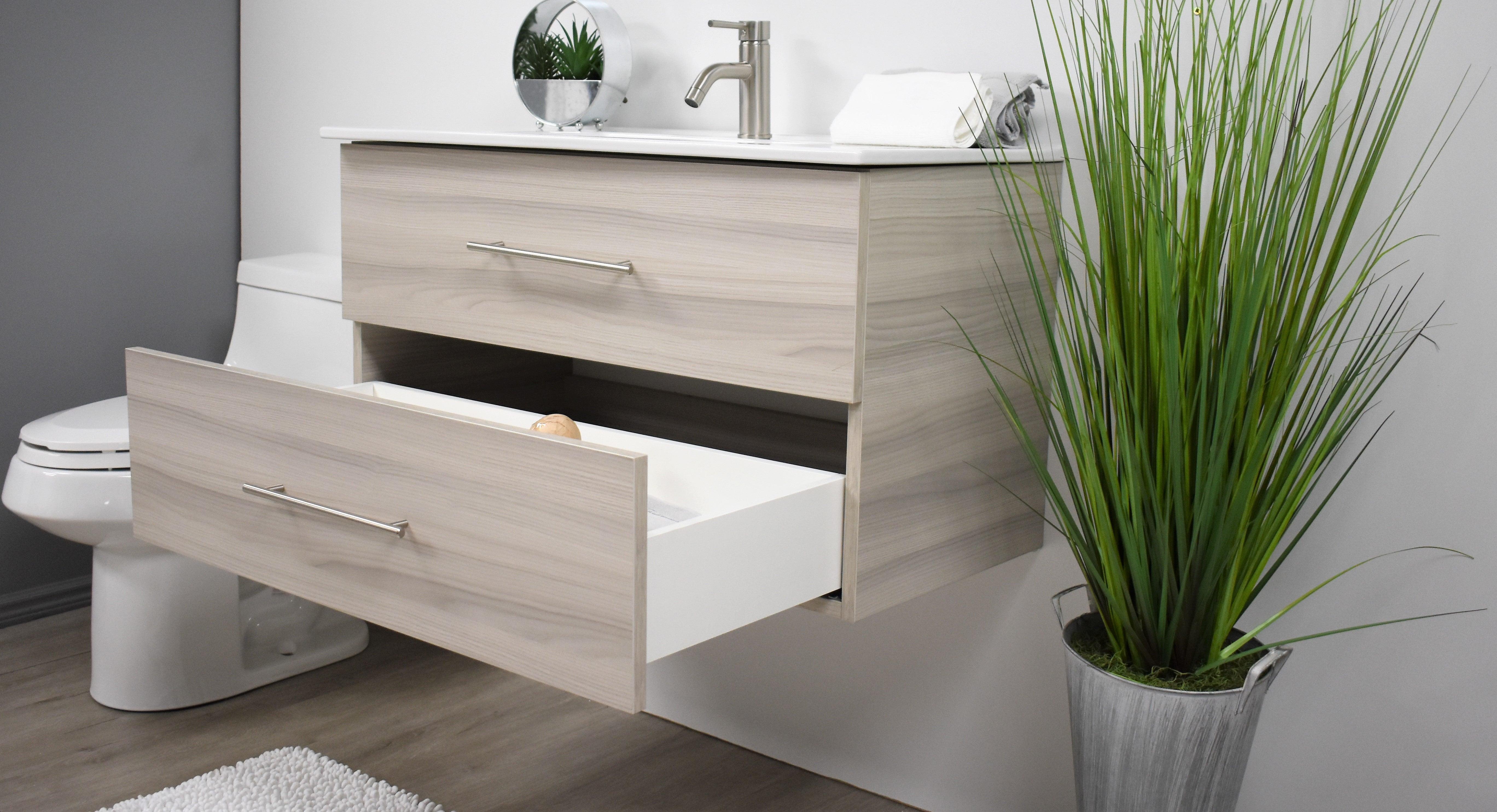 Volpa USA Napa 36" Modern Wall-Mounted Floating Bathroom Vanity Ash Gray MTD-3336AG-1Aso