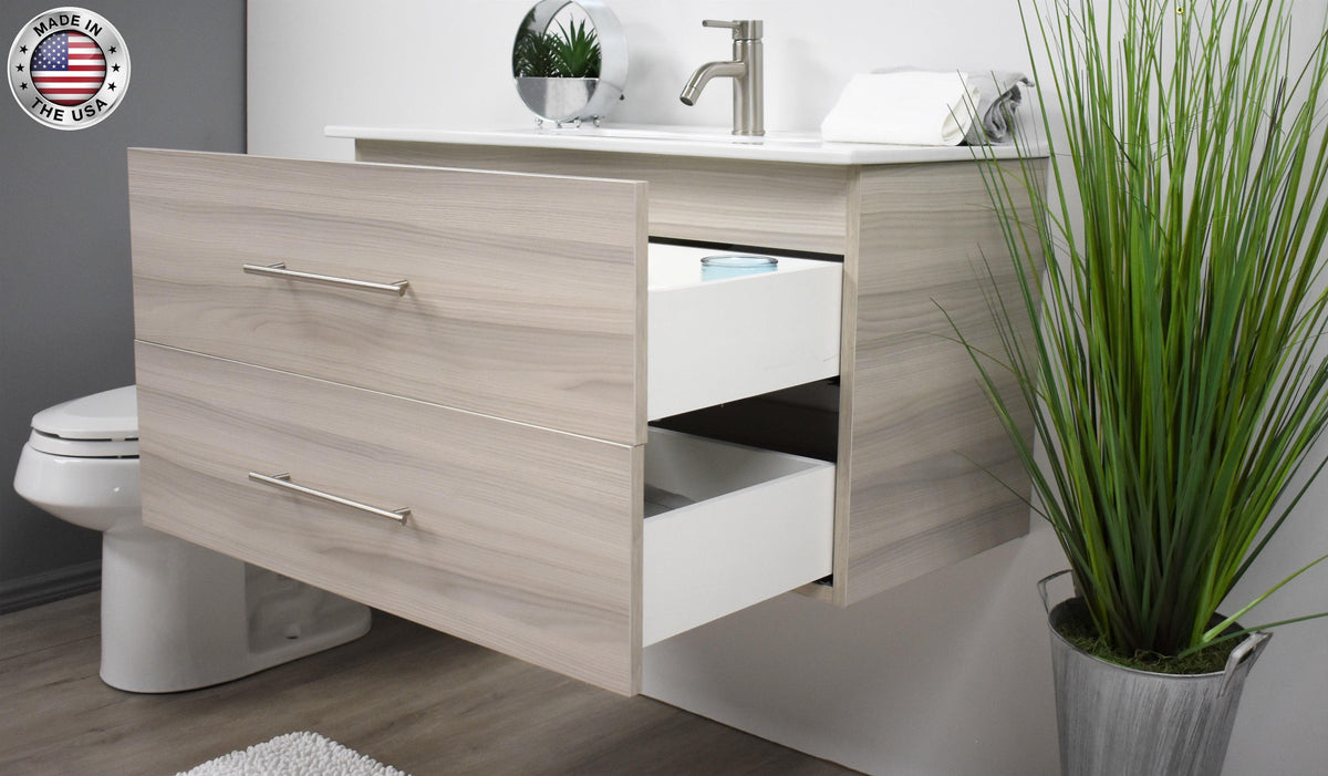 Volpa USA Napa 36" Modern Wall-Mounted Floating Bathroom Vanity Ash Gray MTD-3336AG-1 asomiu