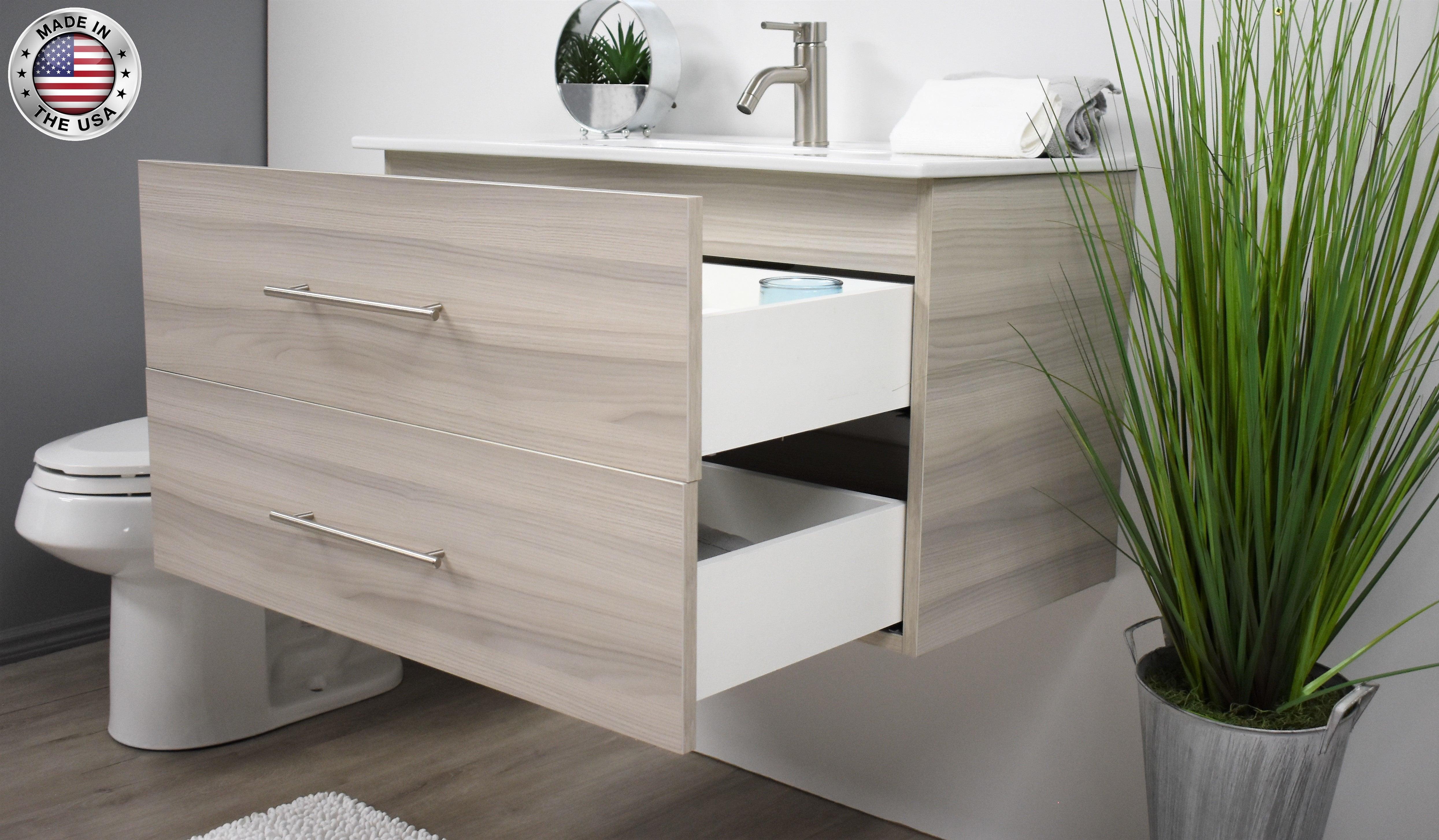 Volpa USA Napa 36" Modern Wall-Mounted Floating Bathroom Vanity Ash Gray MTD-3336AG-1 asomiu