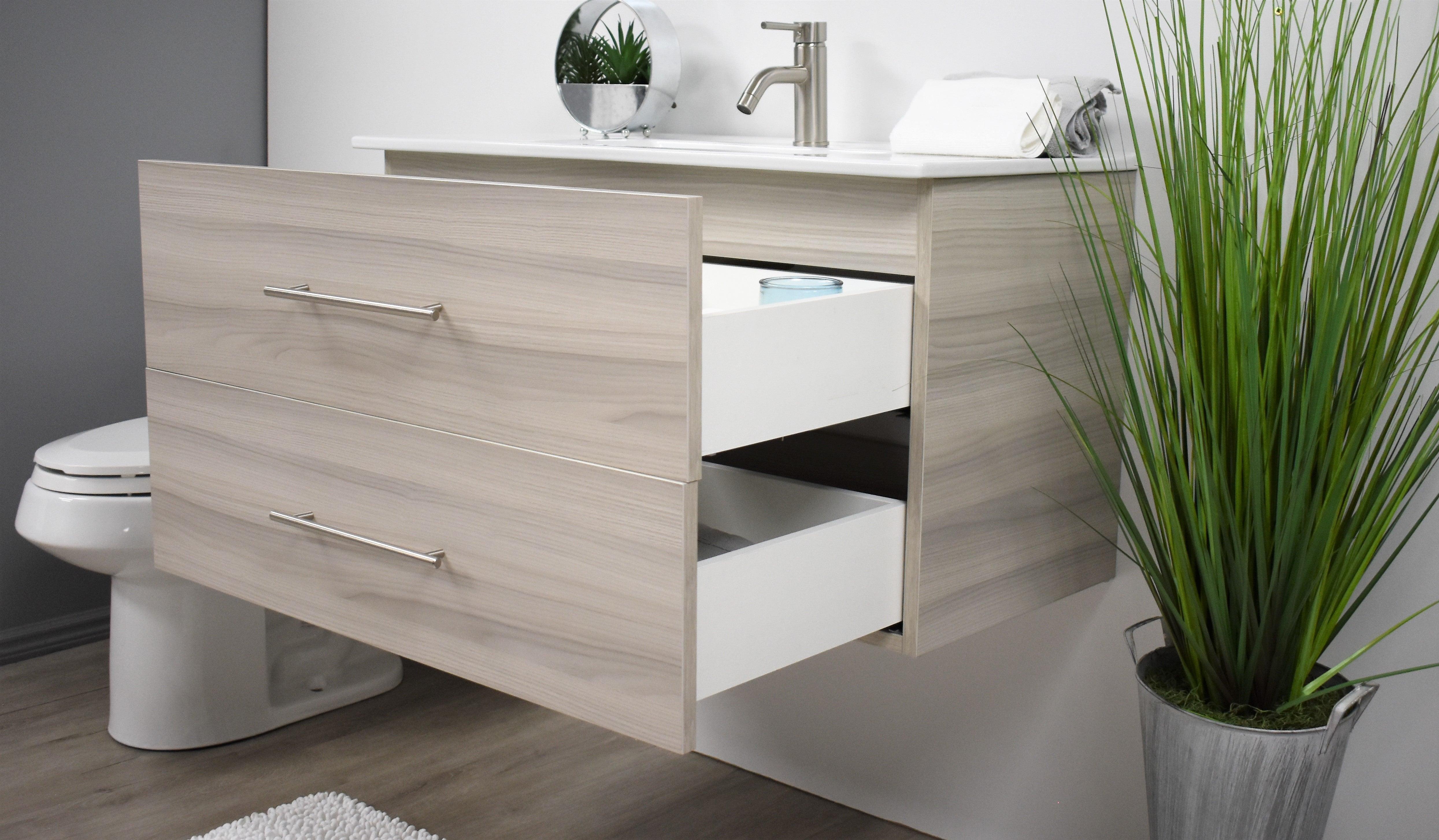 Volpa USA Napa 36" Modern Wall-Mounted Floating Bathroom Vanity Ash Gray MTD-3336AG-1ao