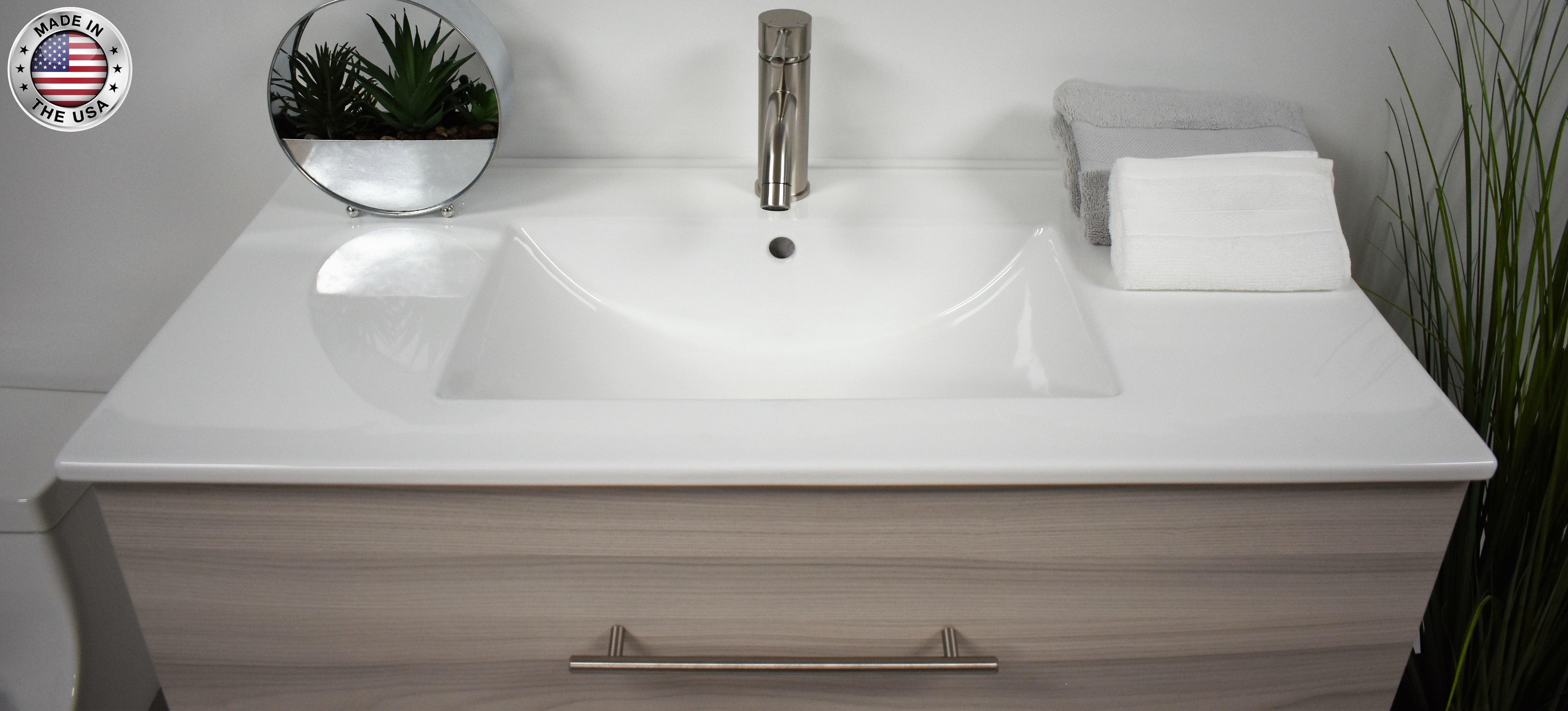 Volpa USA Napa 36" Modern Wall-Mounted Floating Bathroom Vanity Ash Gray MTD-3336AG-1 ohmiu