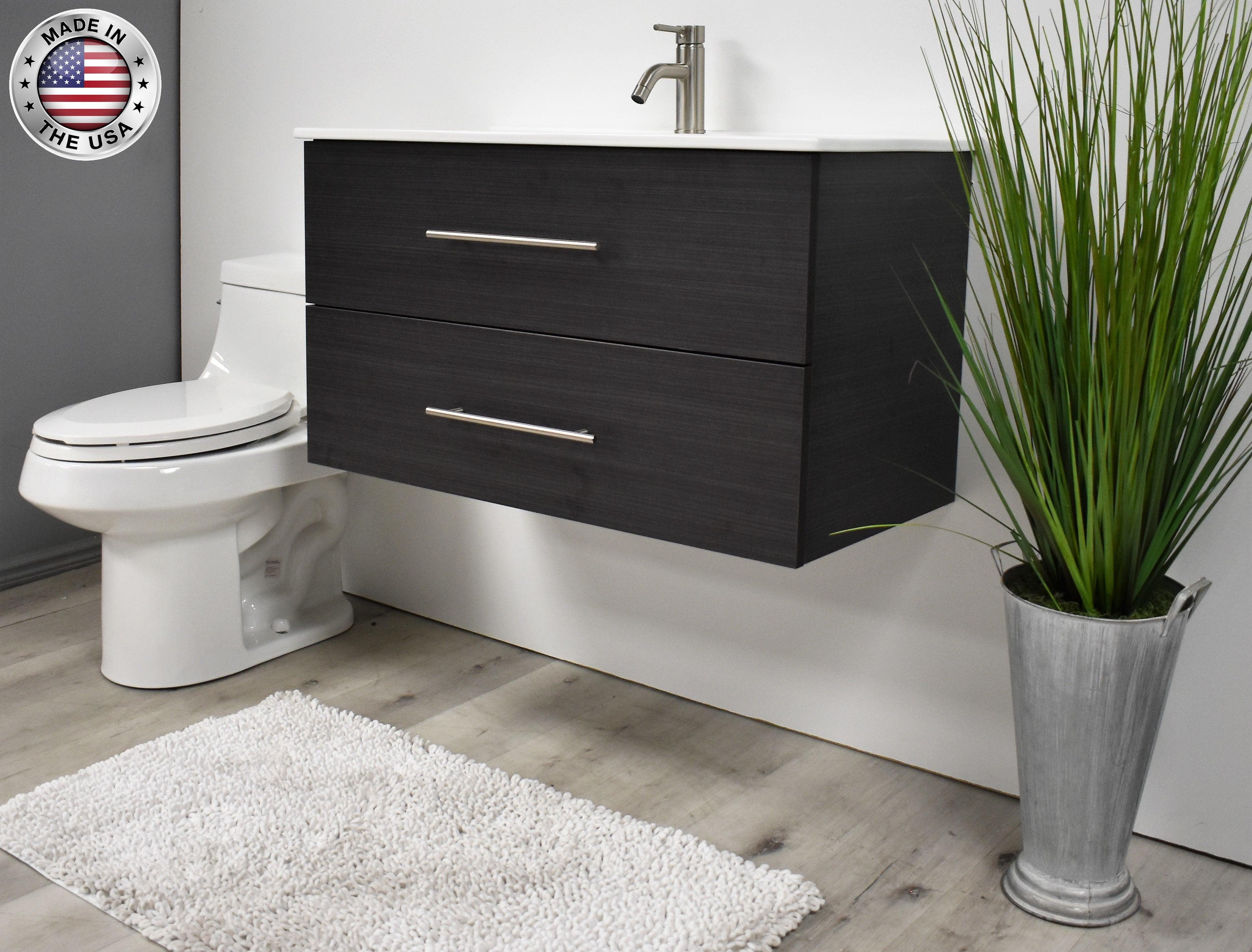 Volpa USA Napa 36" Modern Wall-Mounted Floating Bathroom Vanity Black Ash MTD-3336BA-1 aomiu