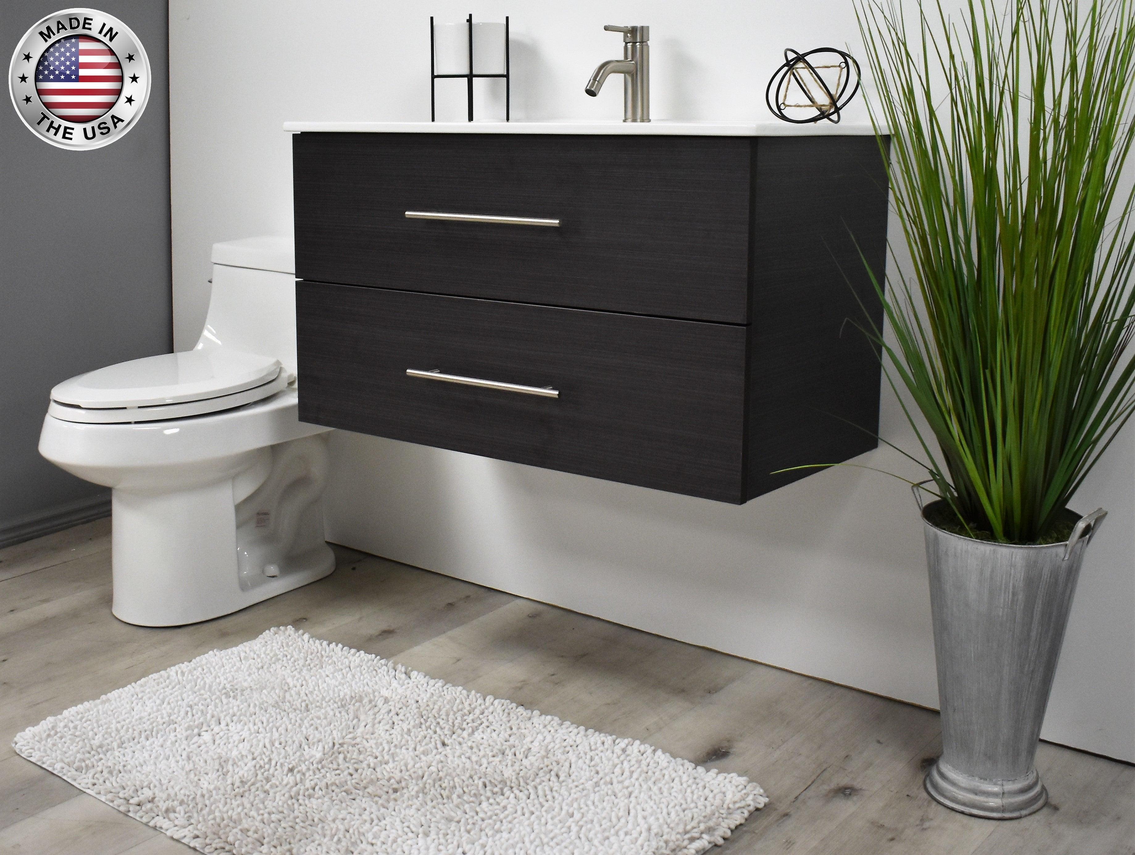 Volpa USA Napa 36" Modern Wall-Mounted Floating Bathroom Vanity Black Ash MTD-3336BA-1  asmiu