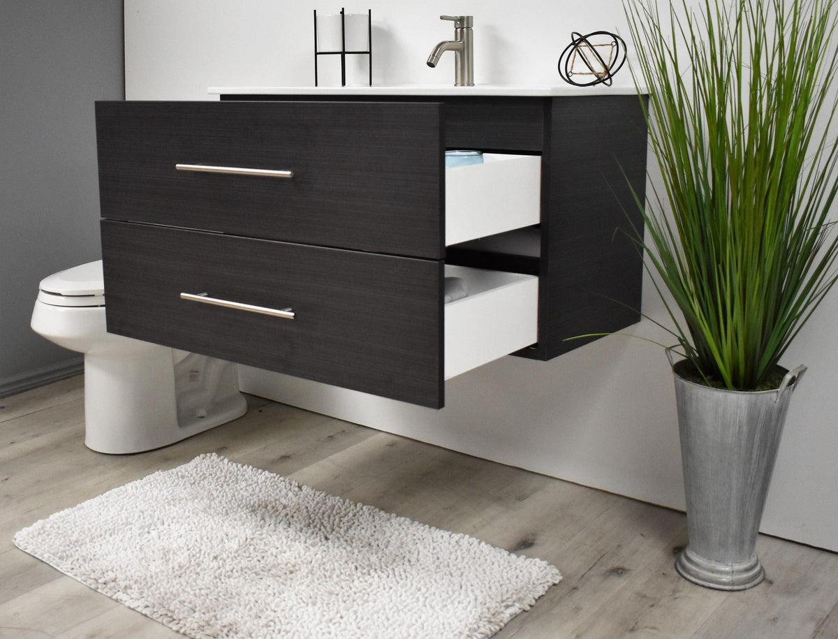 Volpa USA Napa 36" Modern Wall-Mounted Floating Bathroom Vanity Black Ash MTD-3336BA-1 aot