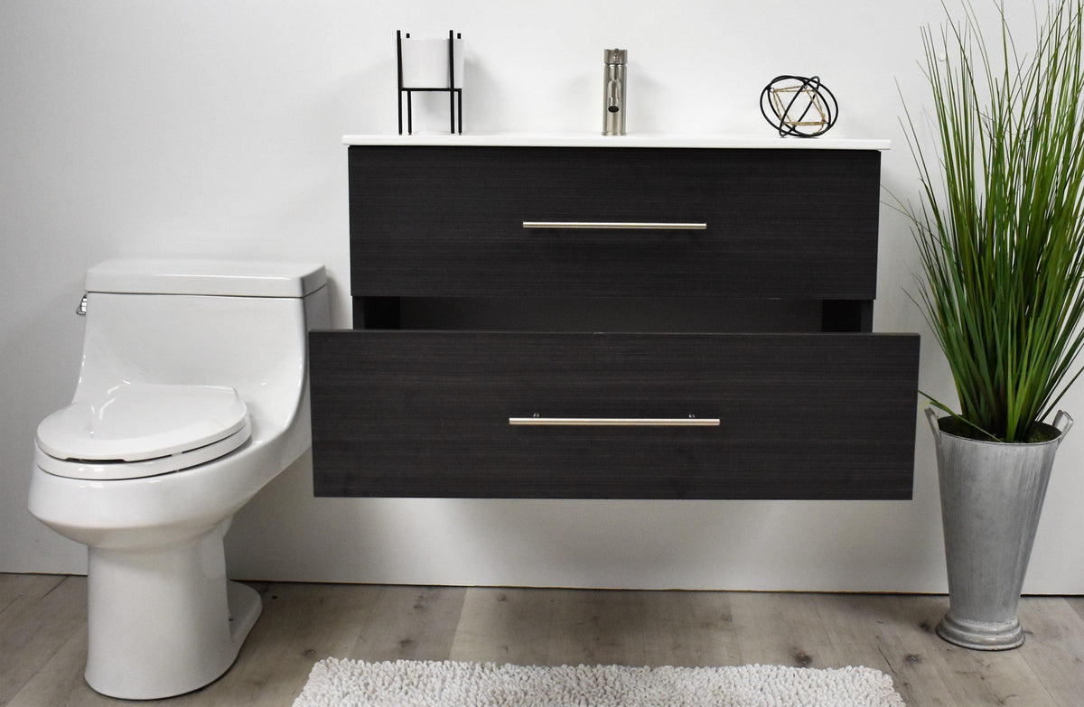 Volpa USA Napa 36" Modern Wall-Mounted Floating Bathroom Vanity Black Ash MTD-3336BA-1 fbd